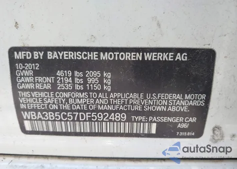 2013 BMW 328I xDrive из США, поврежденный, VIN WBA3B5C57DF592489